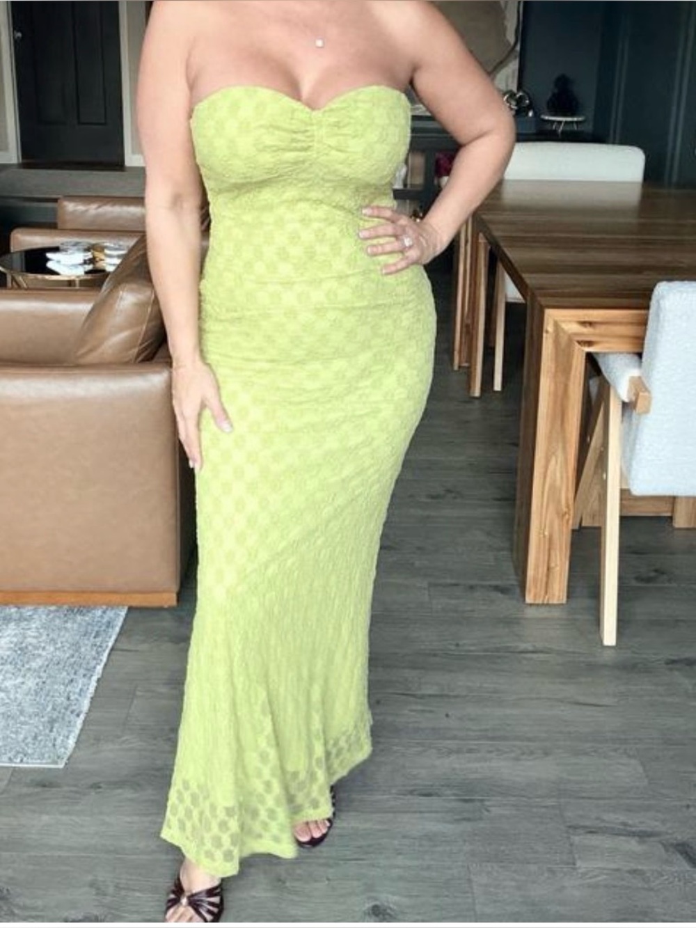 NWT Strapless Lime Green Lace Maxi Dress
